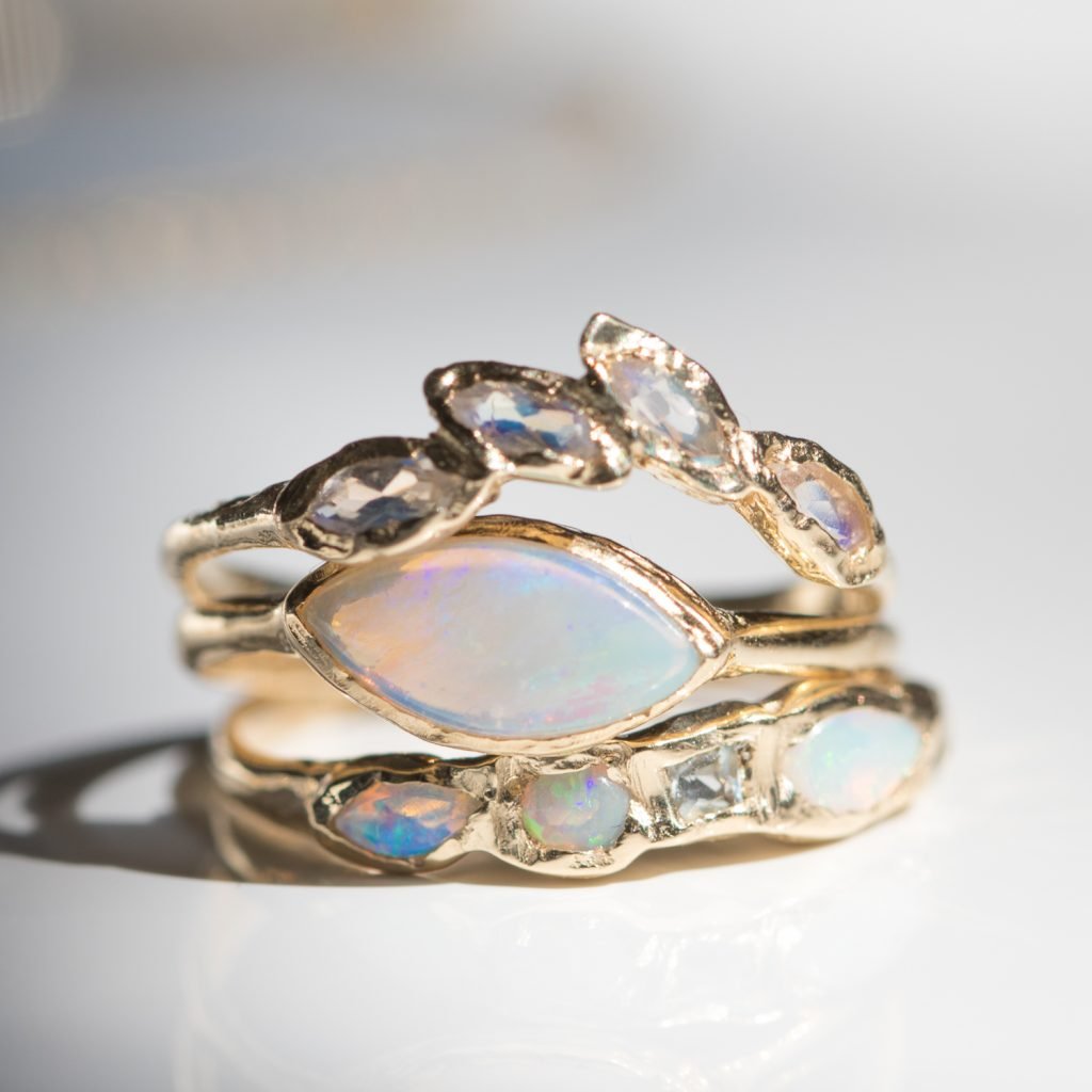 Opal rings in gold by Misa Jewelry