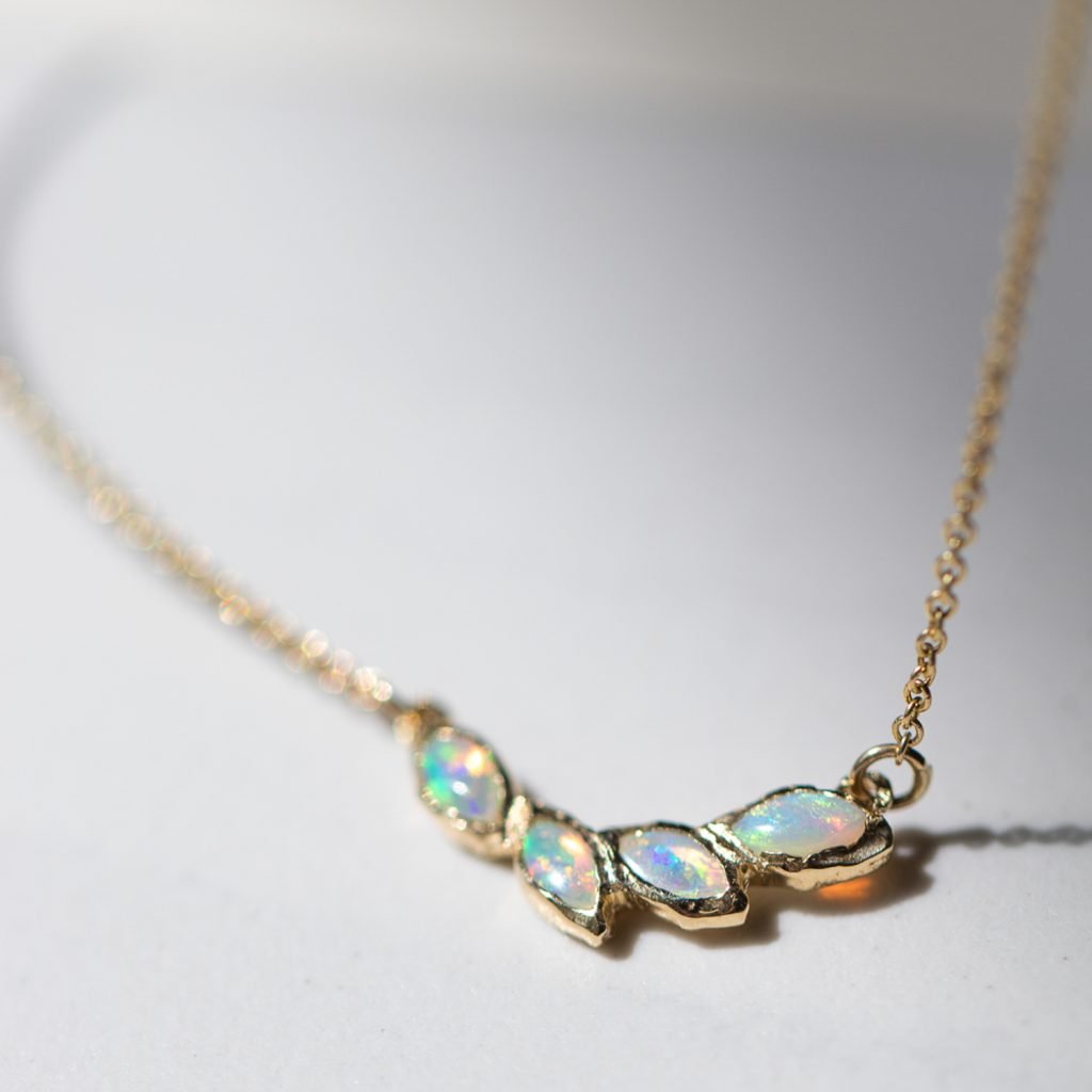 Gold opal necklace by Misa Jewelry