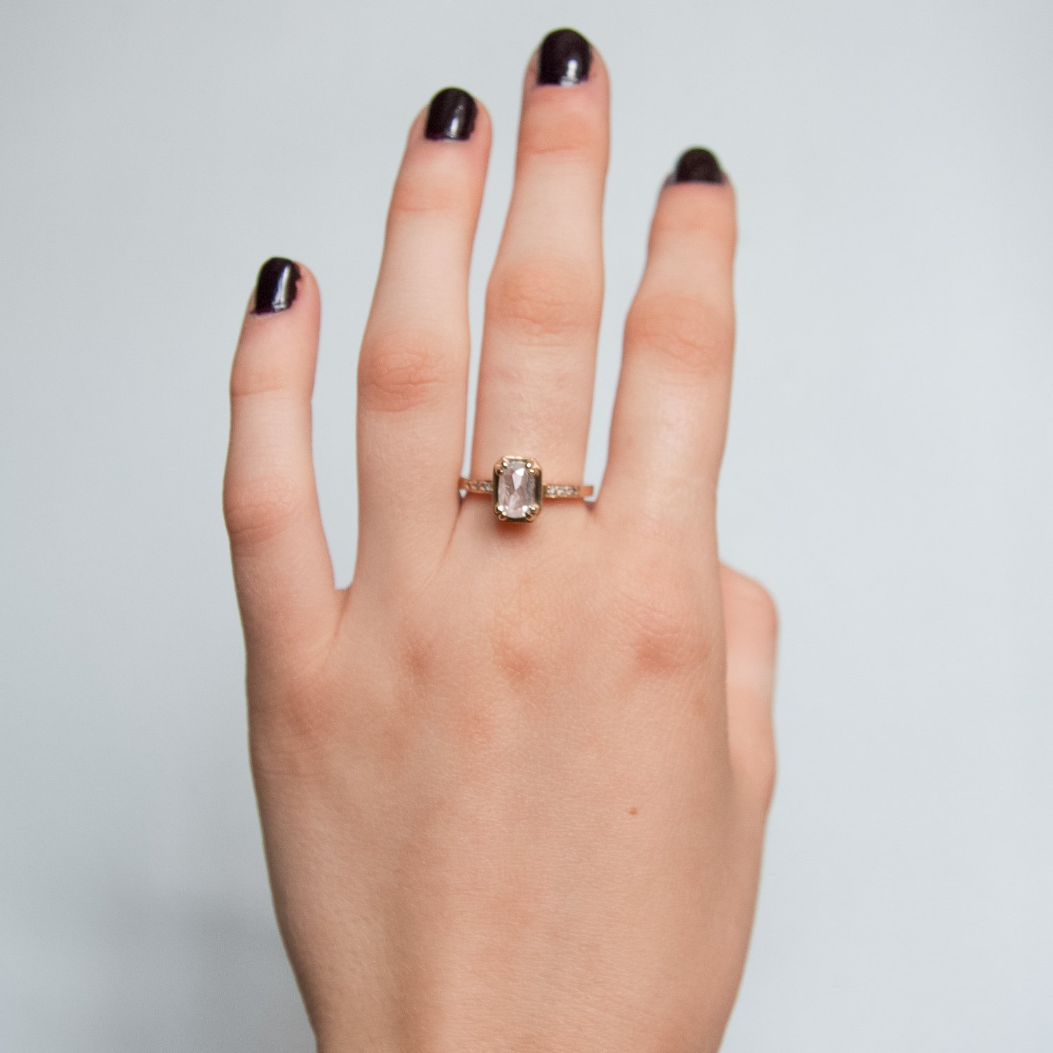 Chinchar/Maloney: AIRA ring in 14K recycled yellow gold with 1.07ct rustic white center diamond