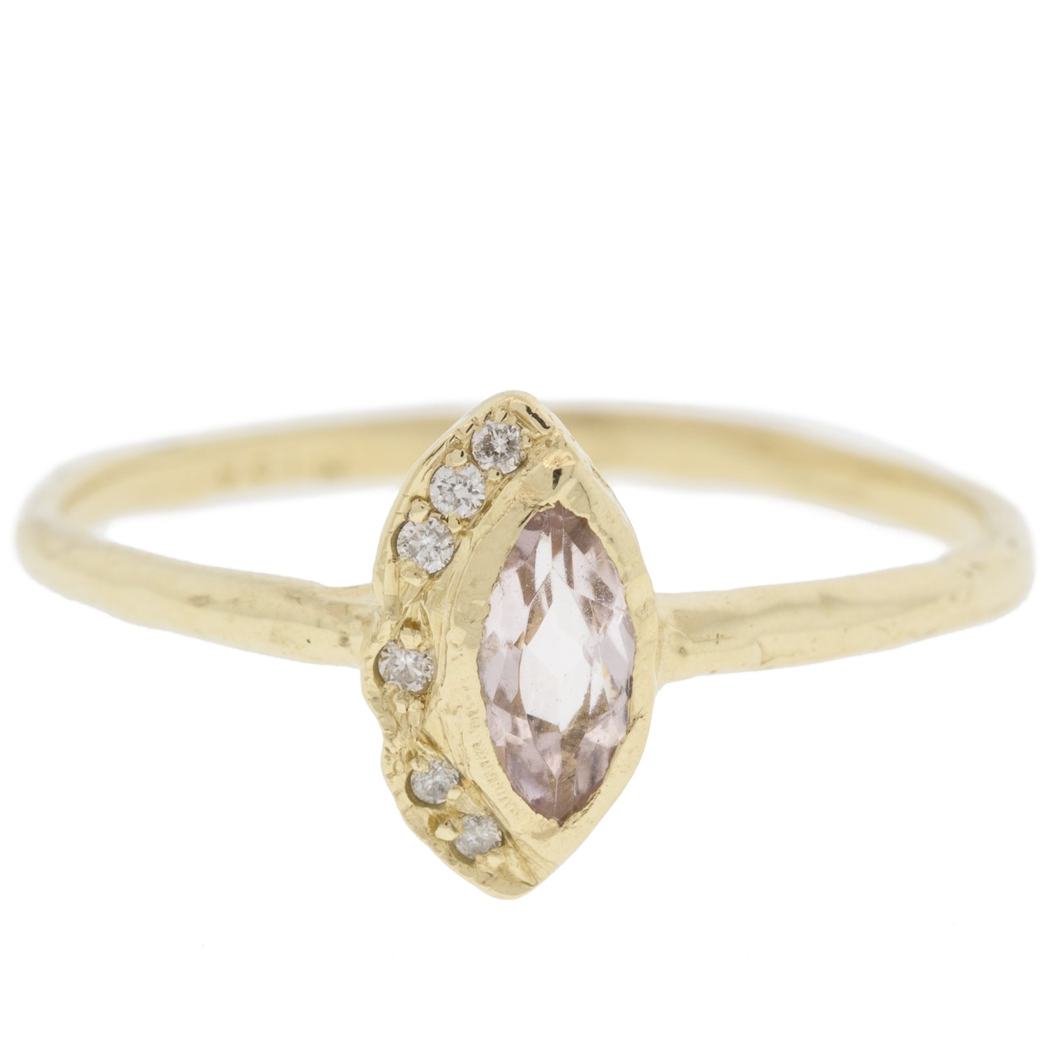 Misa Jewelry: Petite native marquis morganite center, white round brilliant diamons ringring