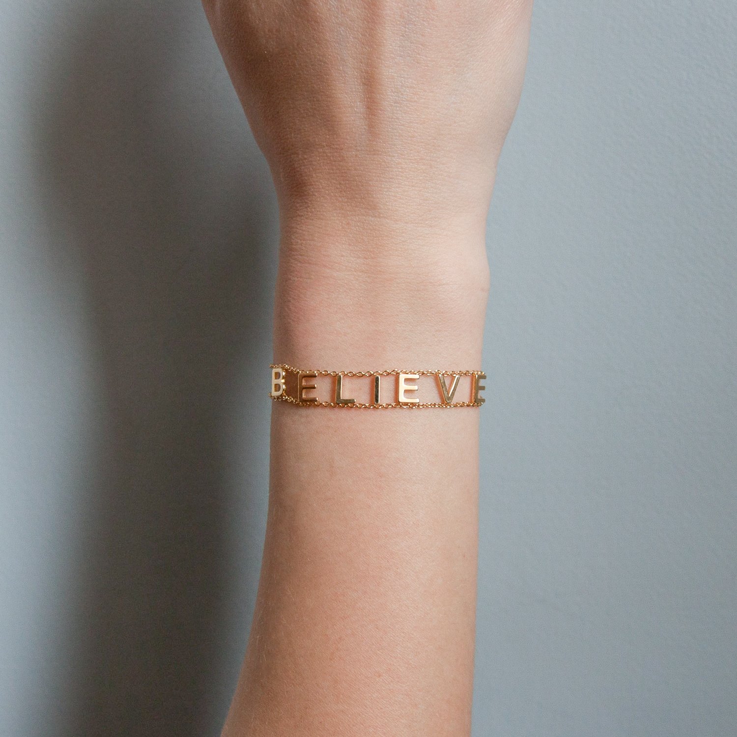 Maya J: Yellow brass double chain bracelet - Believe