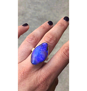 Jamie Joseph: SS and 14k Gold Ring w/ asymmetrical boulder opal on y band