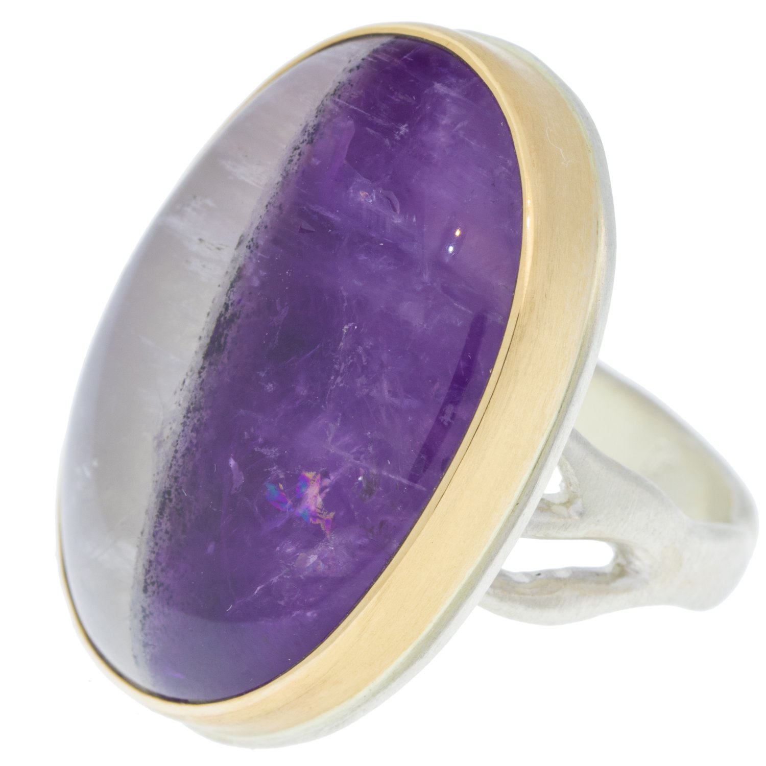 Jamie Joseph: SS and 14k Gold Ring w/ oval amethyst and quartz on madrona band