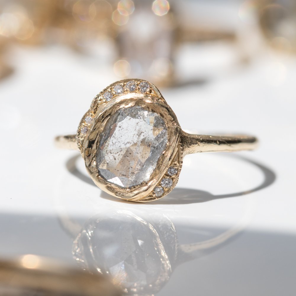 Salt and Pepper Rustic Diamond Engagement Ring by Misa Jewelry at NEWTWIST