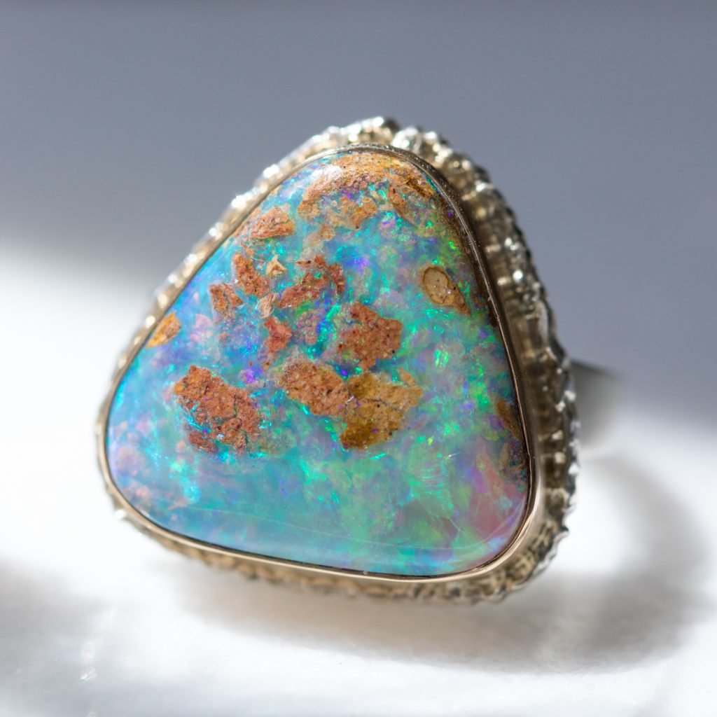 Triangular Boulder opal ring by Jamie Joseph