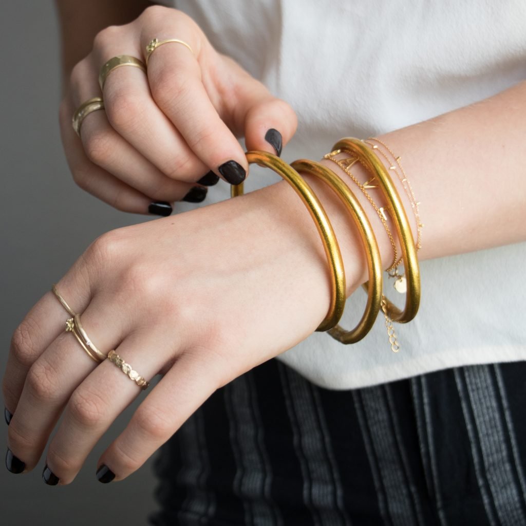 Gold bracelets by jewelry artist BudhaGirl