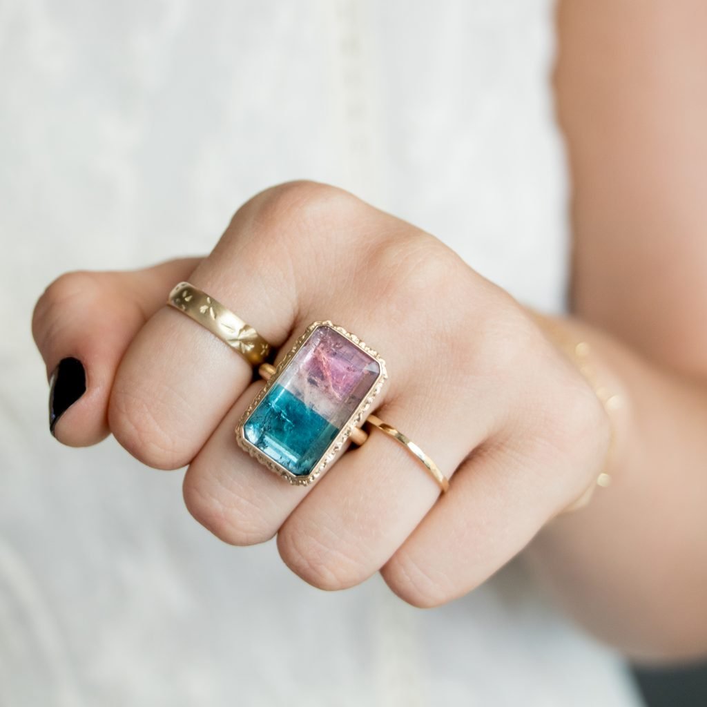Watermelon Tourmaline ring by jewelry artist Jamie Joseph