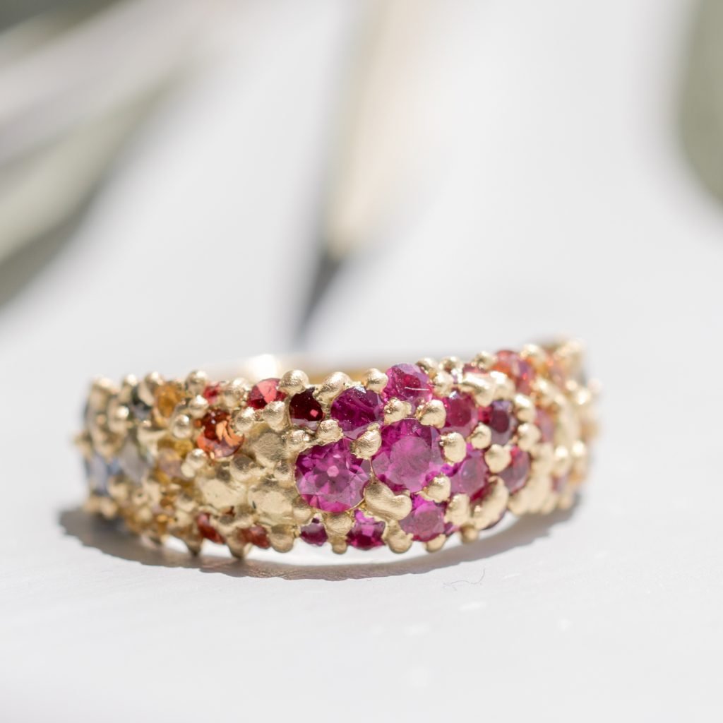 Hot Pink Rainbow Sapphire Fade Ring by Polly Wales