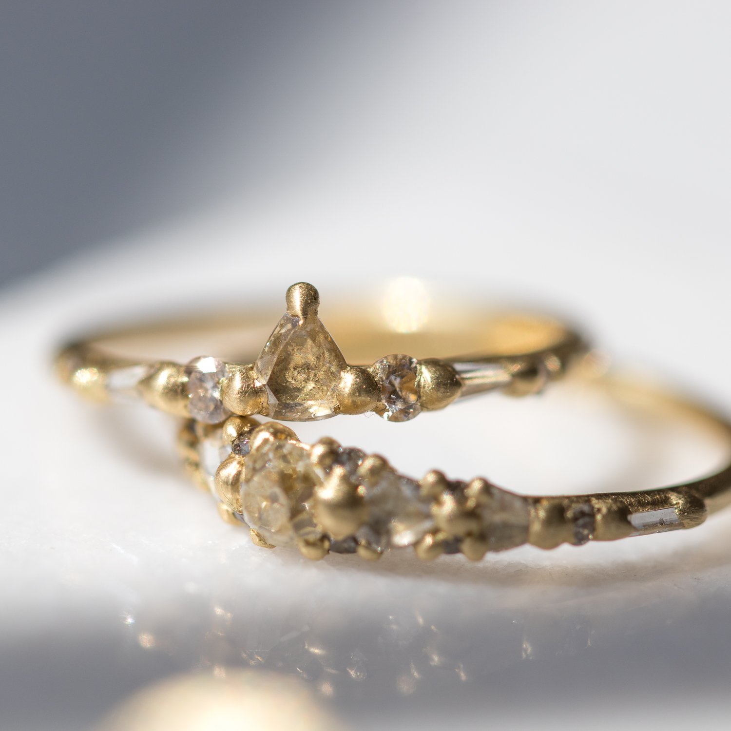 Polly Wales: 18K osmanthos halo ring with mixed cut diamonds .33 TCW