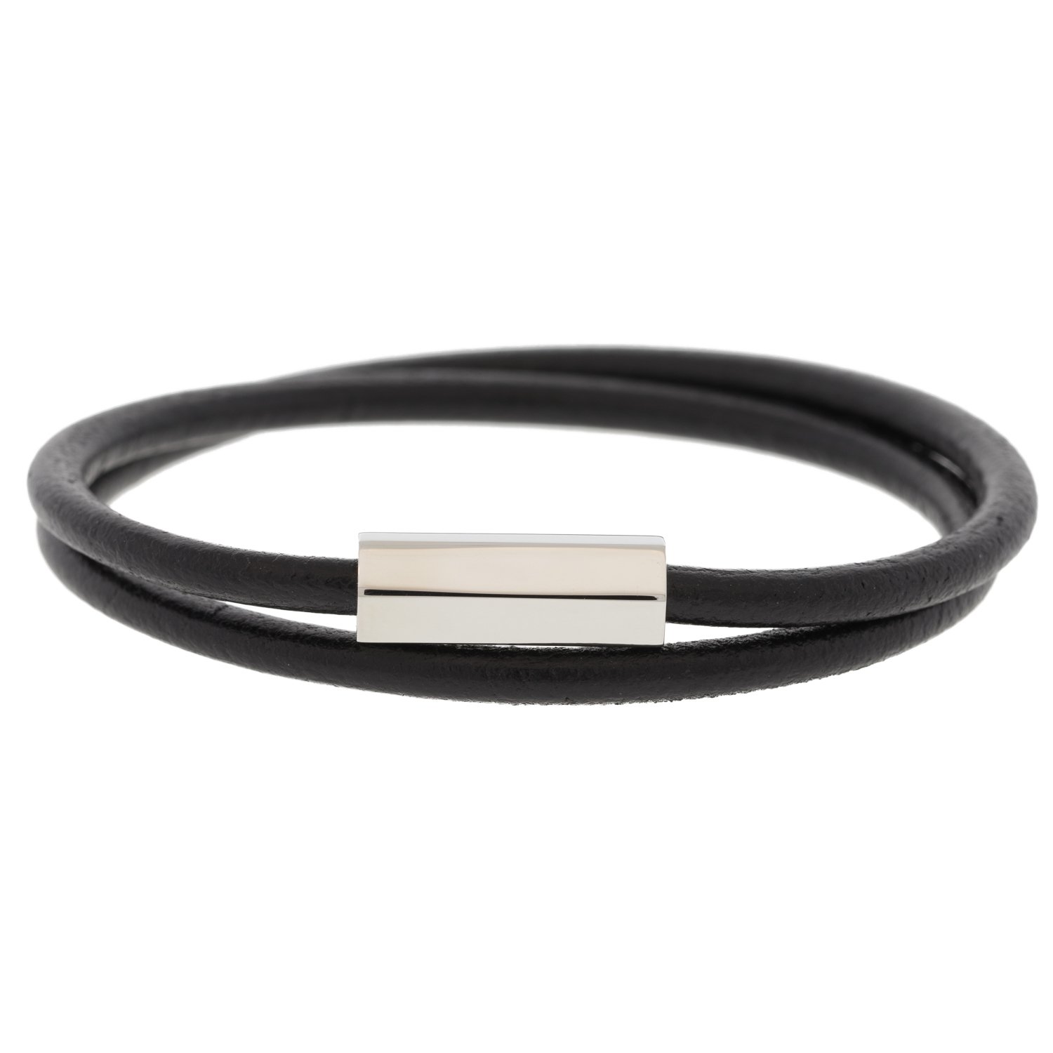Miansai: Stainless Steel and leather bare wrap bracelet, black M