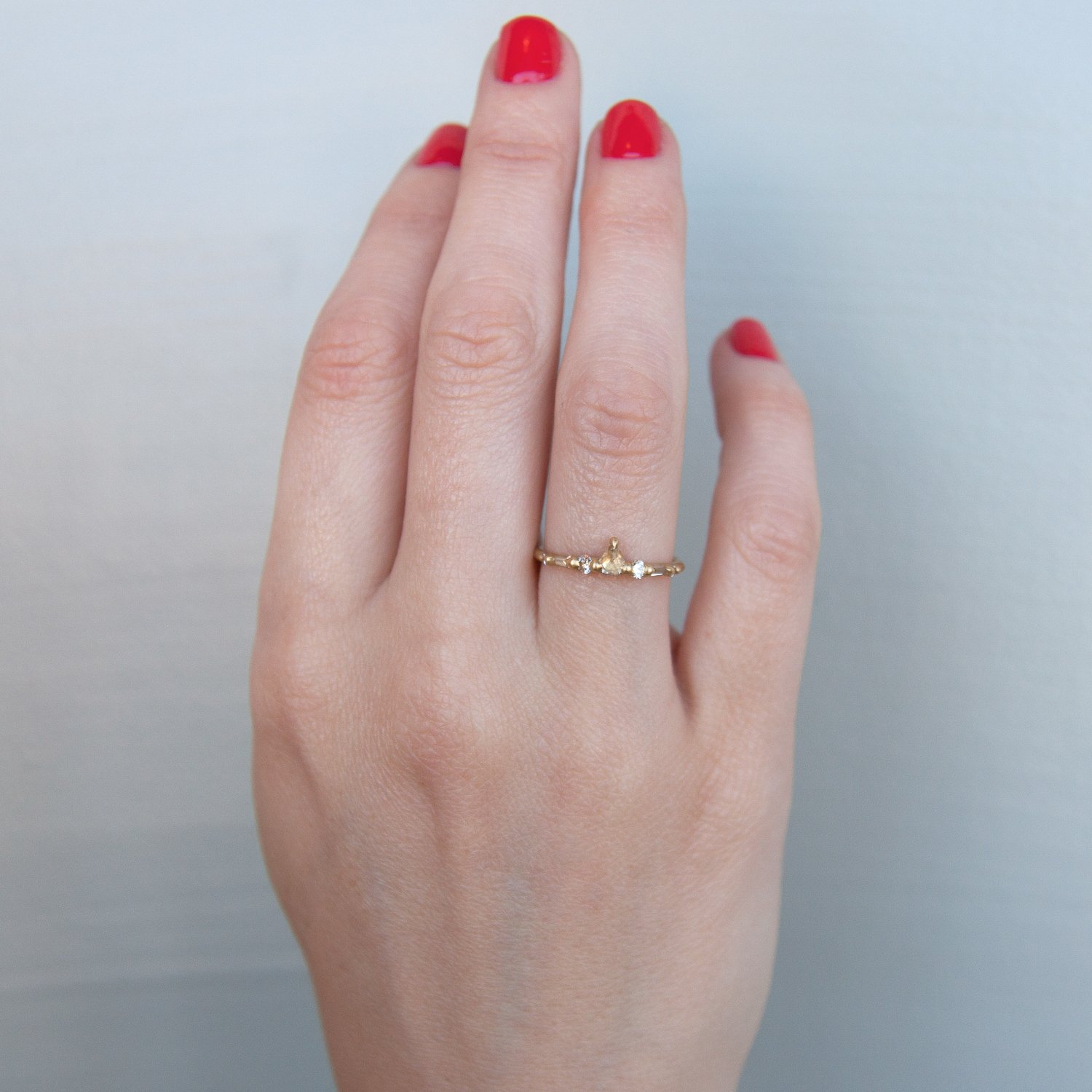 Polly Wales: 18K osmanthos halo ring with mixed cut diamonds .33 TCW