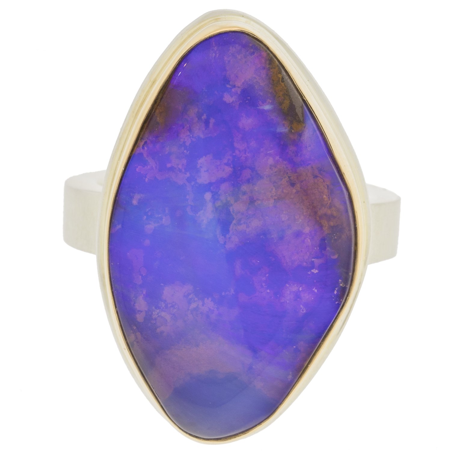 Jamie Joseph: SS and 14k Gold Ring w/ asymmetrical boulder opal on y band