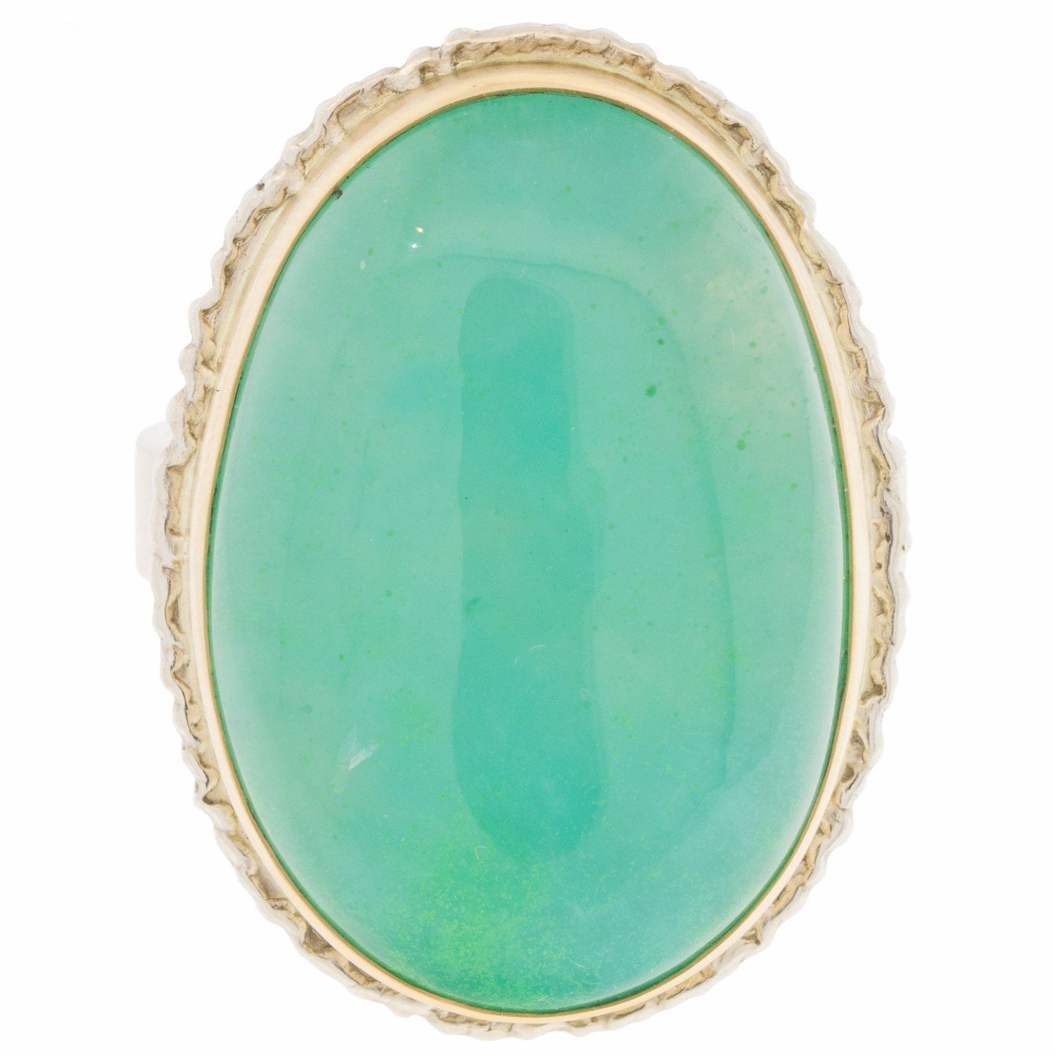 Jamie Joseph: sterling and 14K gold ring w/ large vertical oval gem silica on large platform and Y band