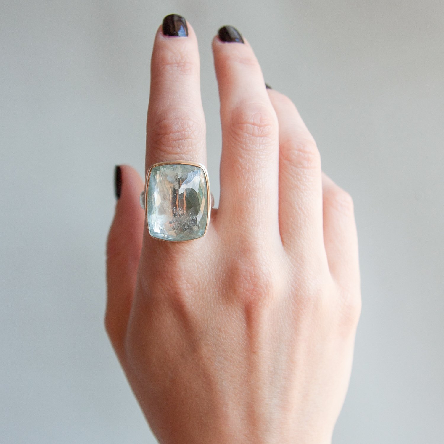Jamie Joseph: SS and 14K inverted rectangle aquamarine ring