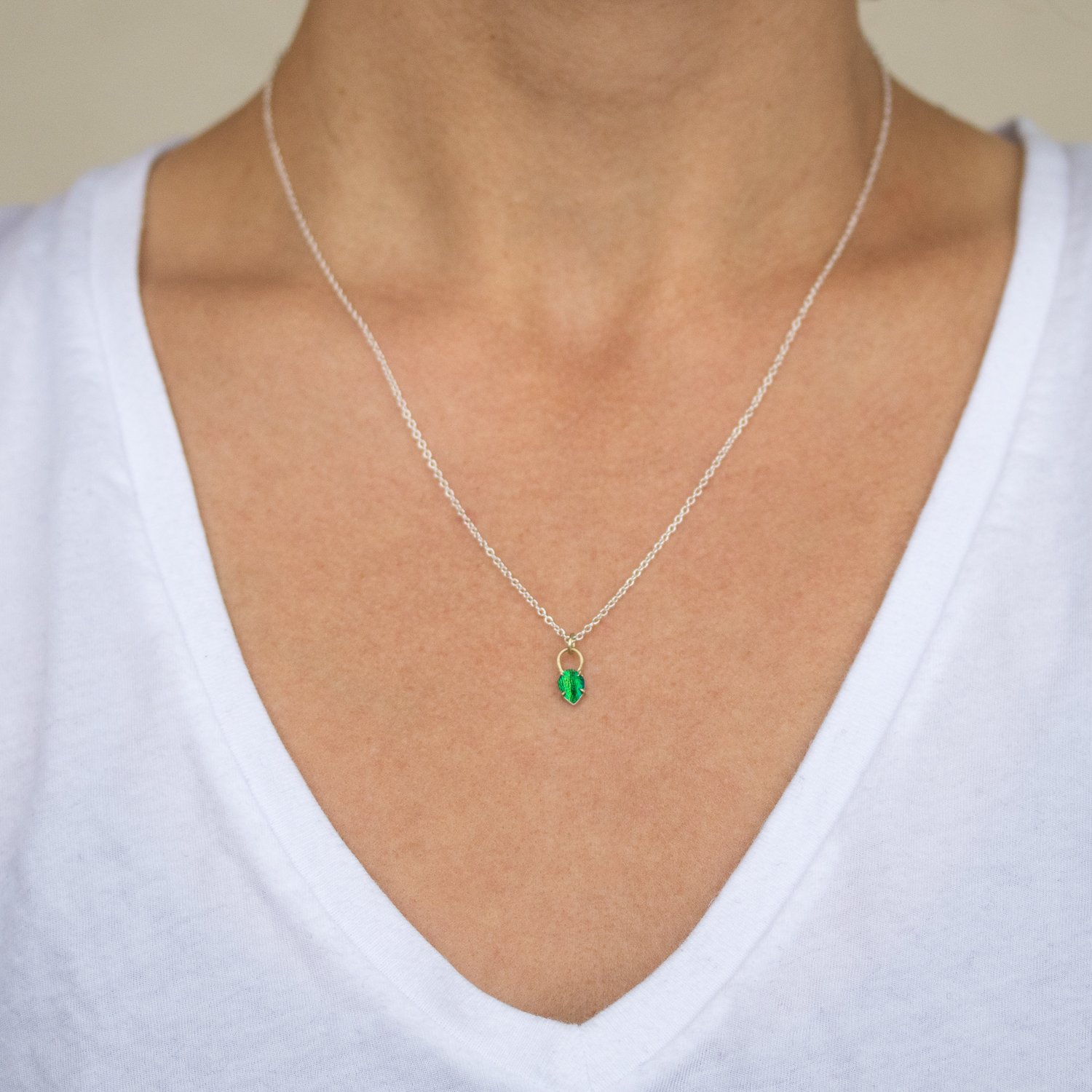 Hannah Blount: Bright sterling silver and 18K gold petal beetle wing vanity necklace