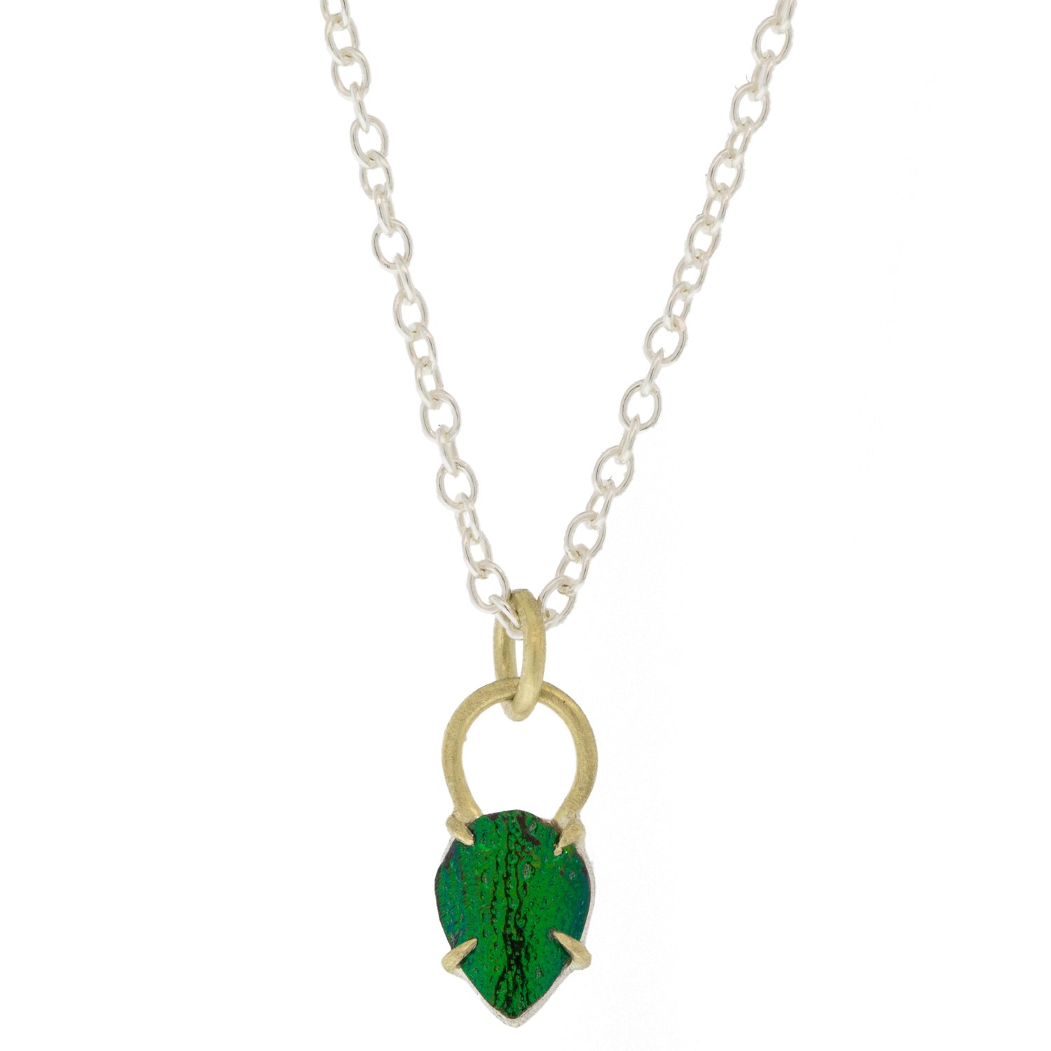 Hannah Blount: Bright sterling silver and 18K gold petal beetle wing vanity necklace