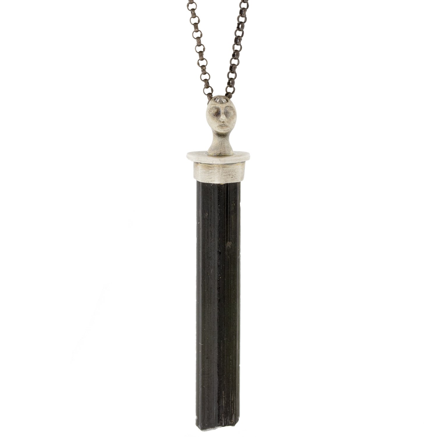 Hannah Blount: Oxidized sterling silver tourmaline and diamond cameo necklace 13.75ct tourmaline, .04ct diamond