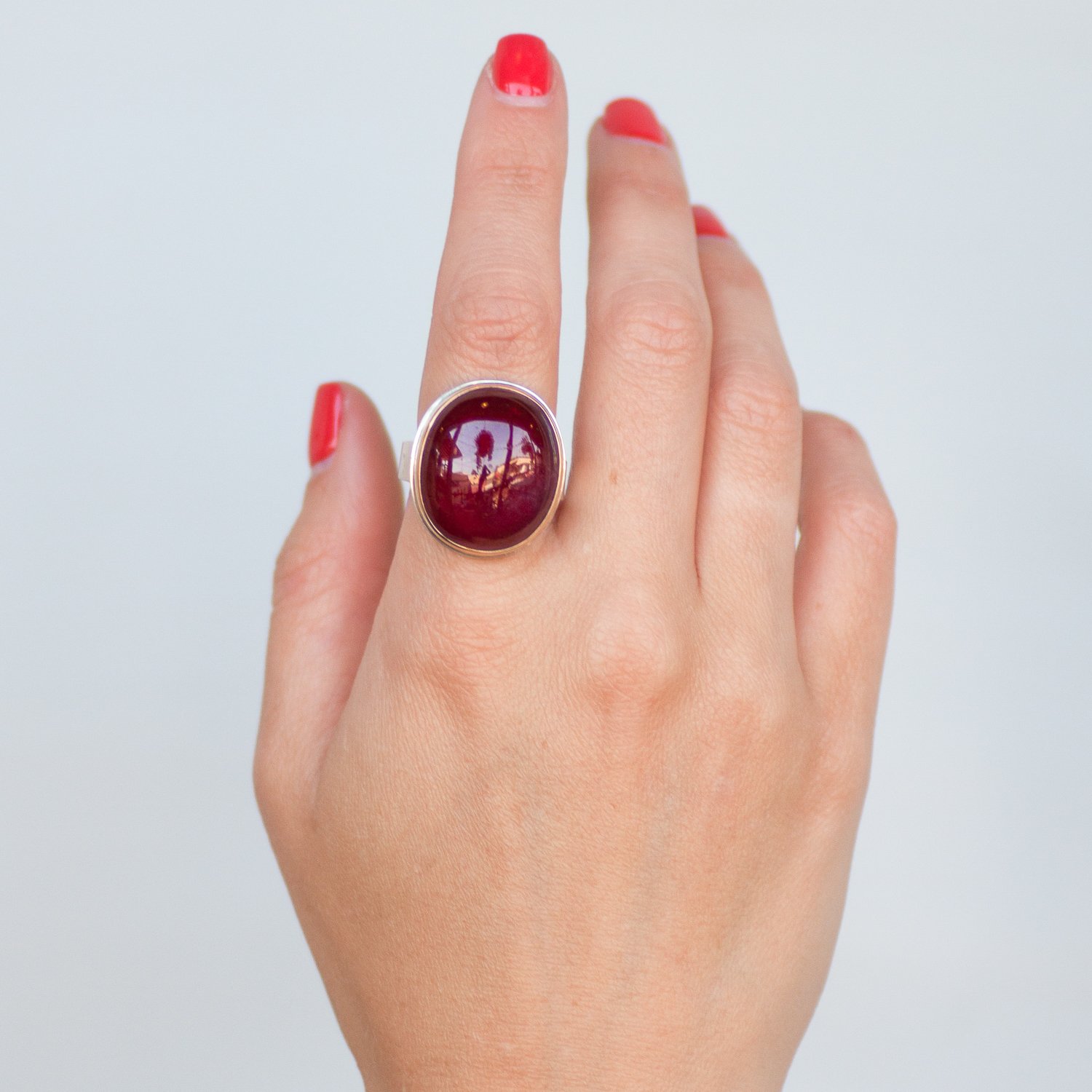 Jamie Joseph: SS & 14k gold ring w/ vertical oval smooth african ruby on tapered Y band size 7.75 7/8 x 3/4