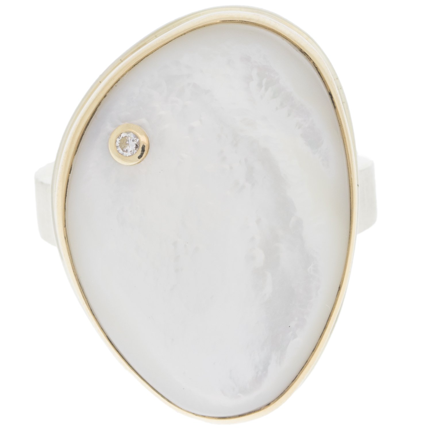 gold and silver ring with mother of pearl by jewelry designer jamie joseph