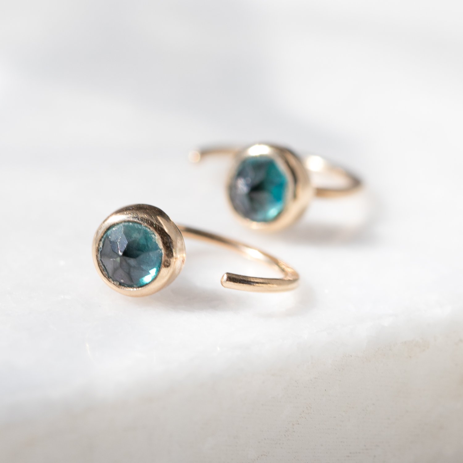 Melissa Joy Manning: Limited Edition 14k Yellow Gold Gold Green Mystic Topaz Hug Earring