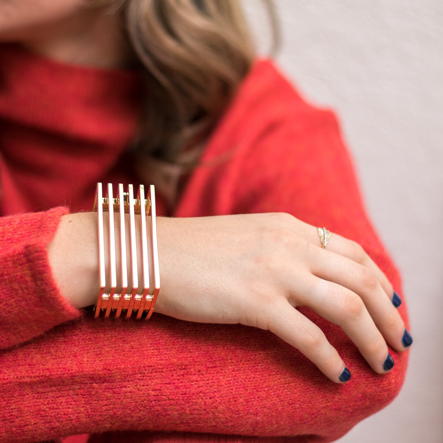 Bold modern gold hinged cuff by jewelry designer Miansai