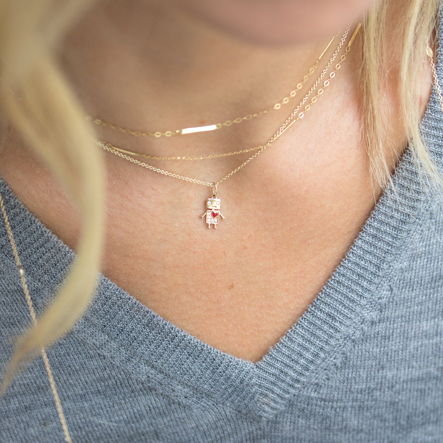 14K yellow gold double strand necklace by jewelry designer Sweet Pea
