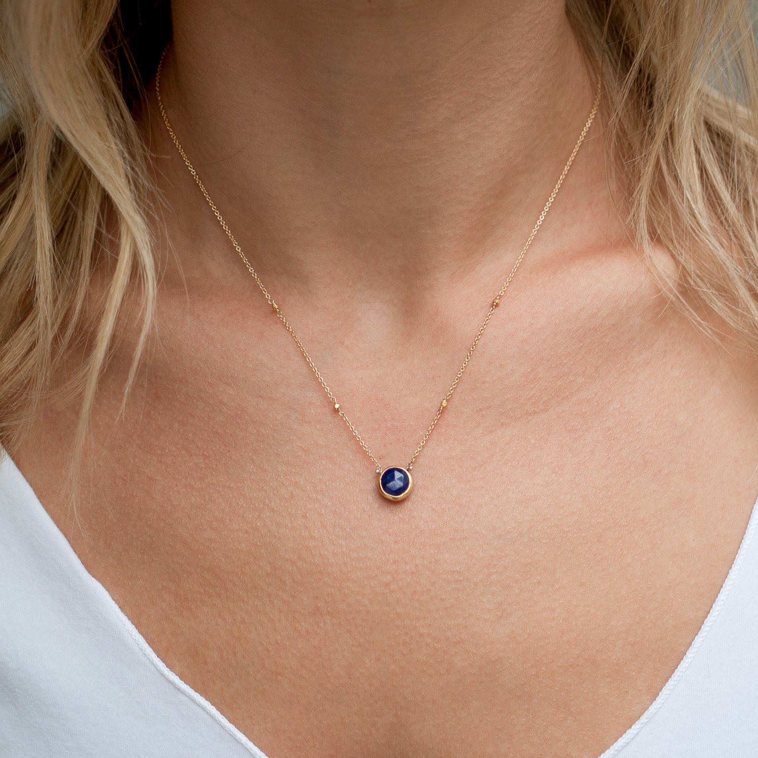 Lulu: Gold fill isabell necklace with blue sapphire