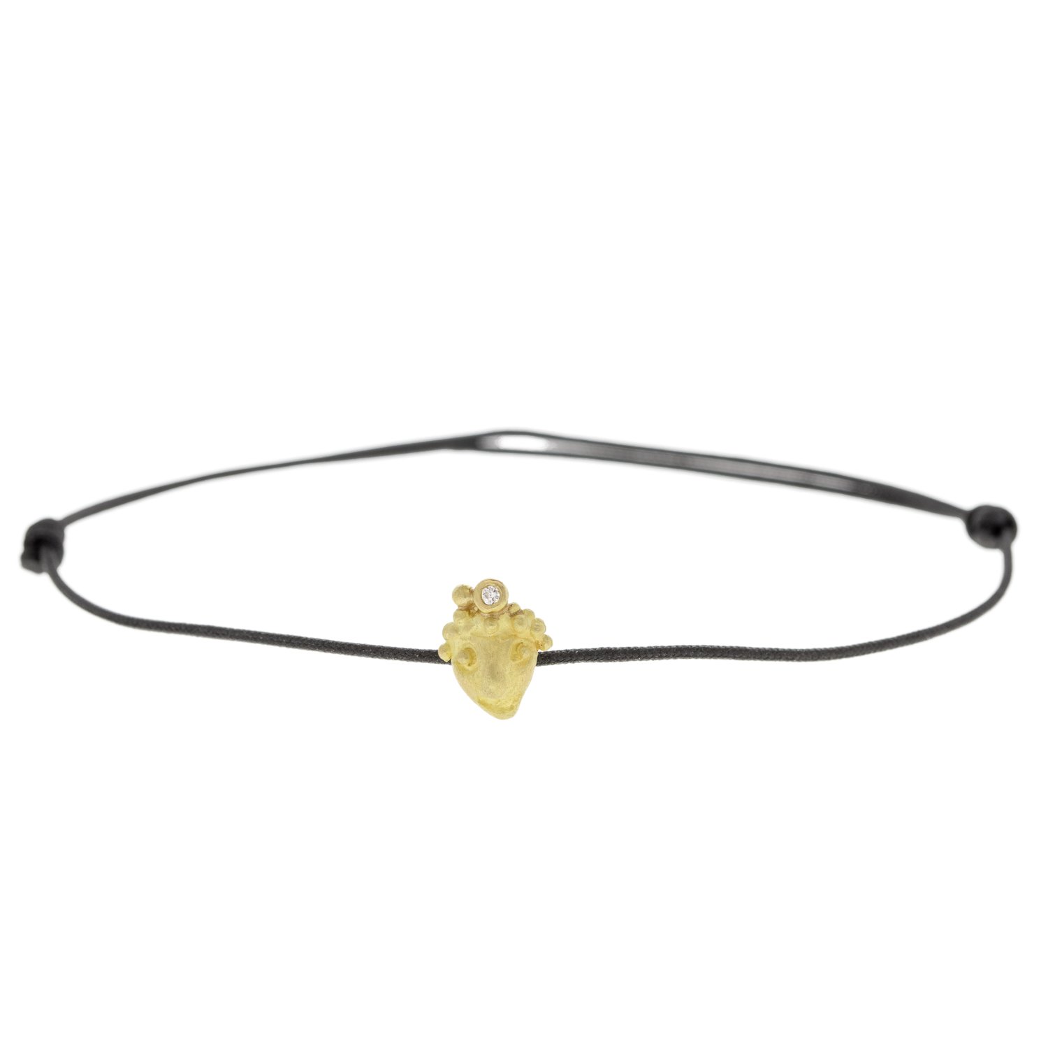 Lene Vibe: Bracelet, Face, 18K gold, Diamond, .01ct, 5/16" x 1/4", black nylon cord.