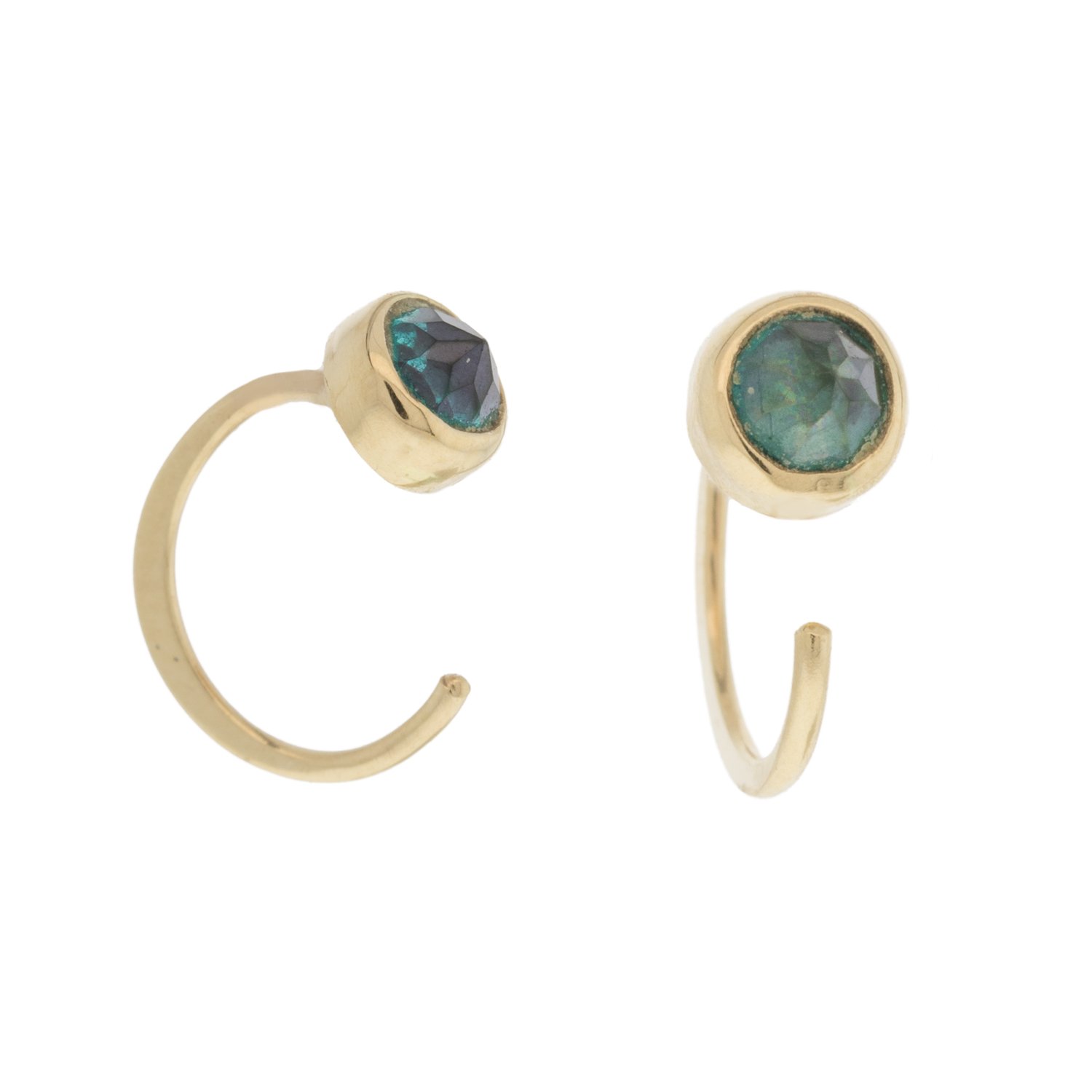 Melissa Joy Manning: Limited Edition 14k Yellow Gold Gold Green Mystic Topaz Hug Earring