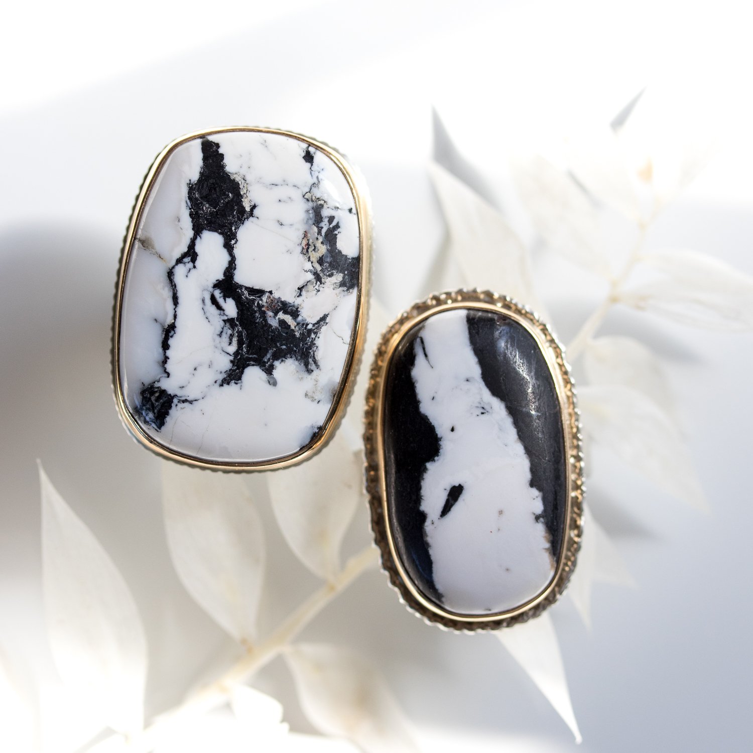 Rectangular white buffalo turquoise ring by jewelry designer Jamie Joseph at NEWTWIST