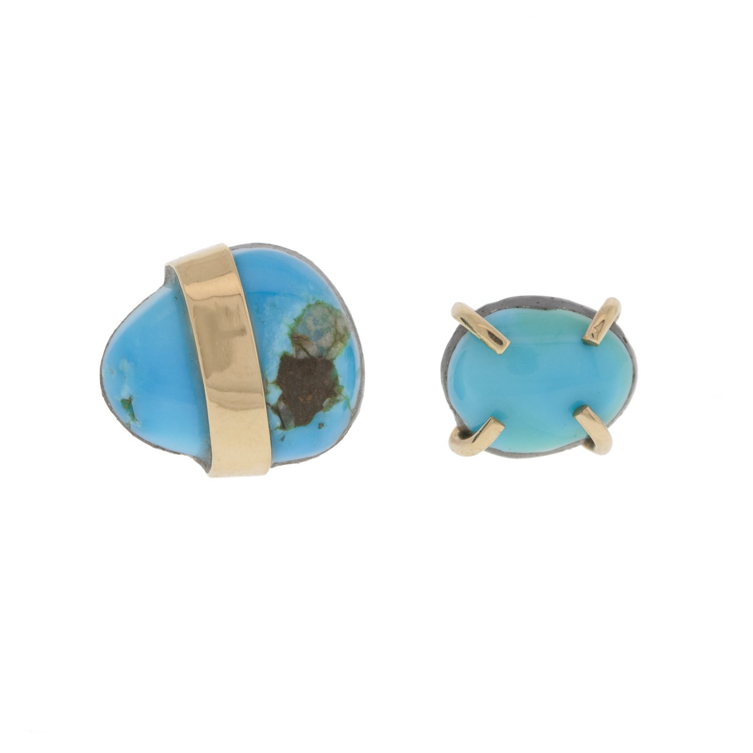 Melissa Joy Manning: Limited edition 14 karat yellow gold turquoise post mismatched earring