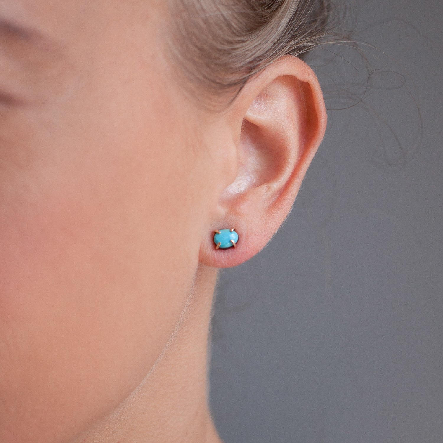 Melissa Joy Manning: Limited edition 14 karat yellow gold turquoise post mismatched earring