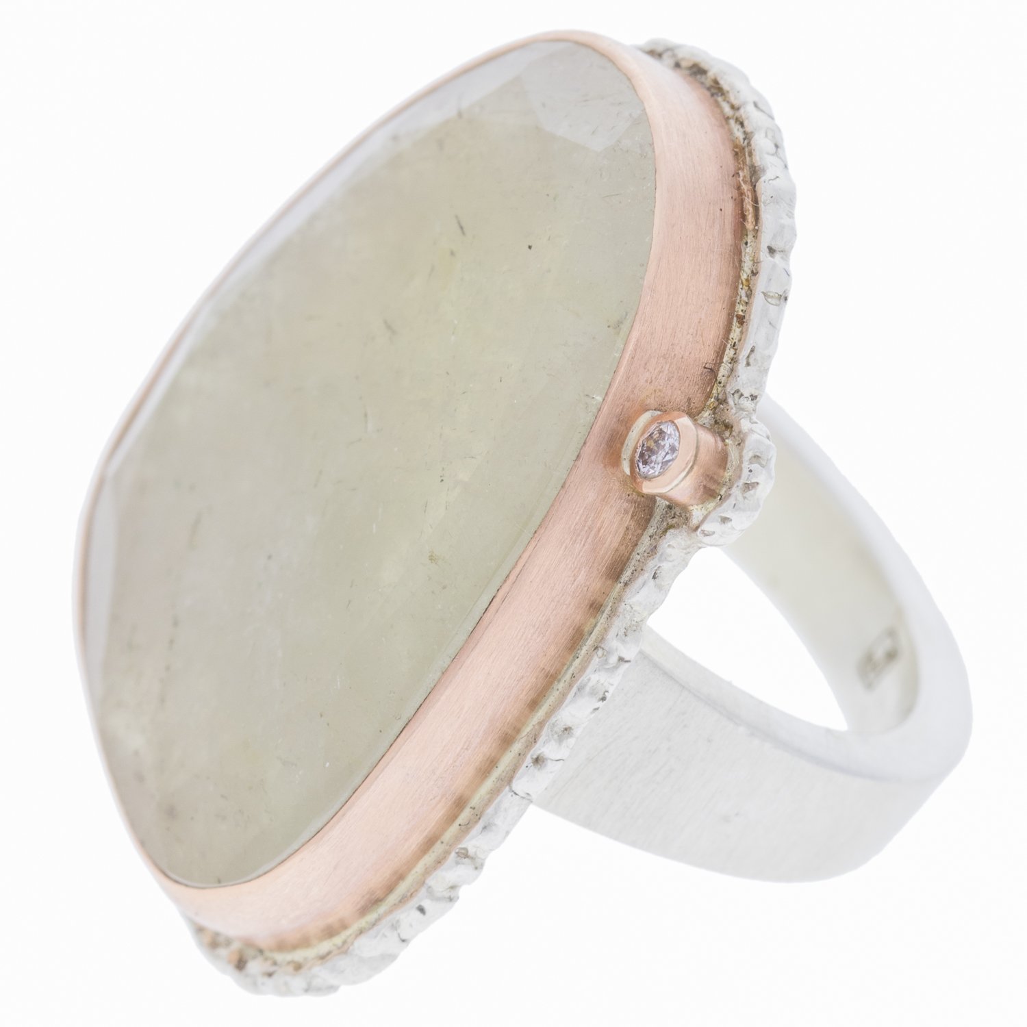 gold and silver ring with diamond and sapphire by jewelry designer jamie joseph