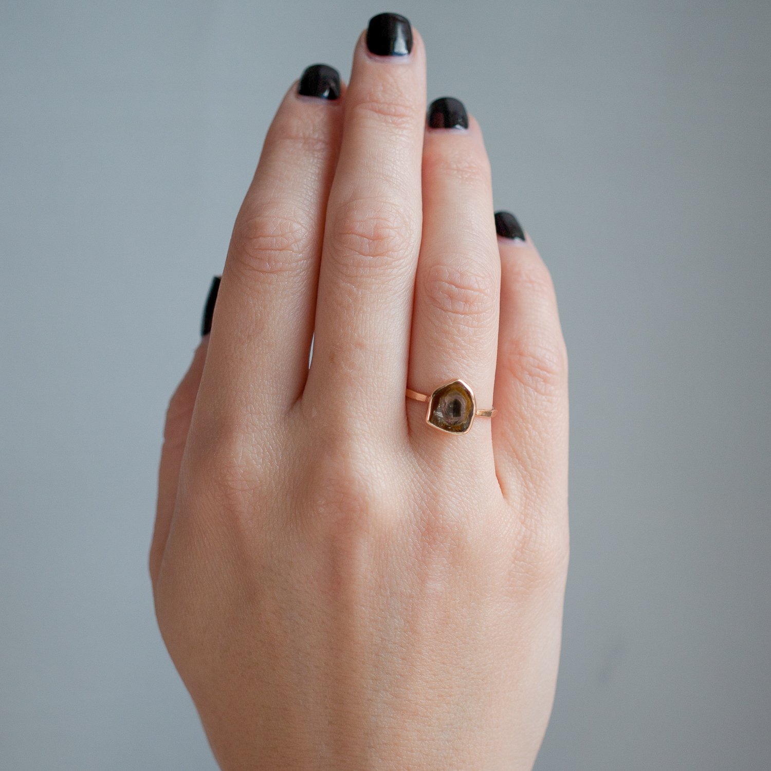Melissa Joy Manning: 14K yellow gold watermelon tourmaline ring