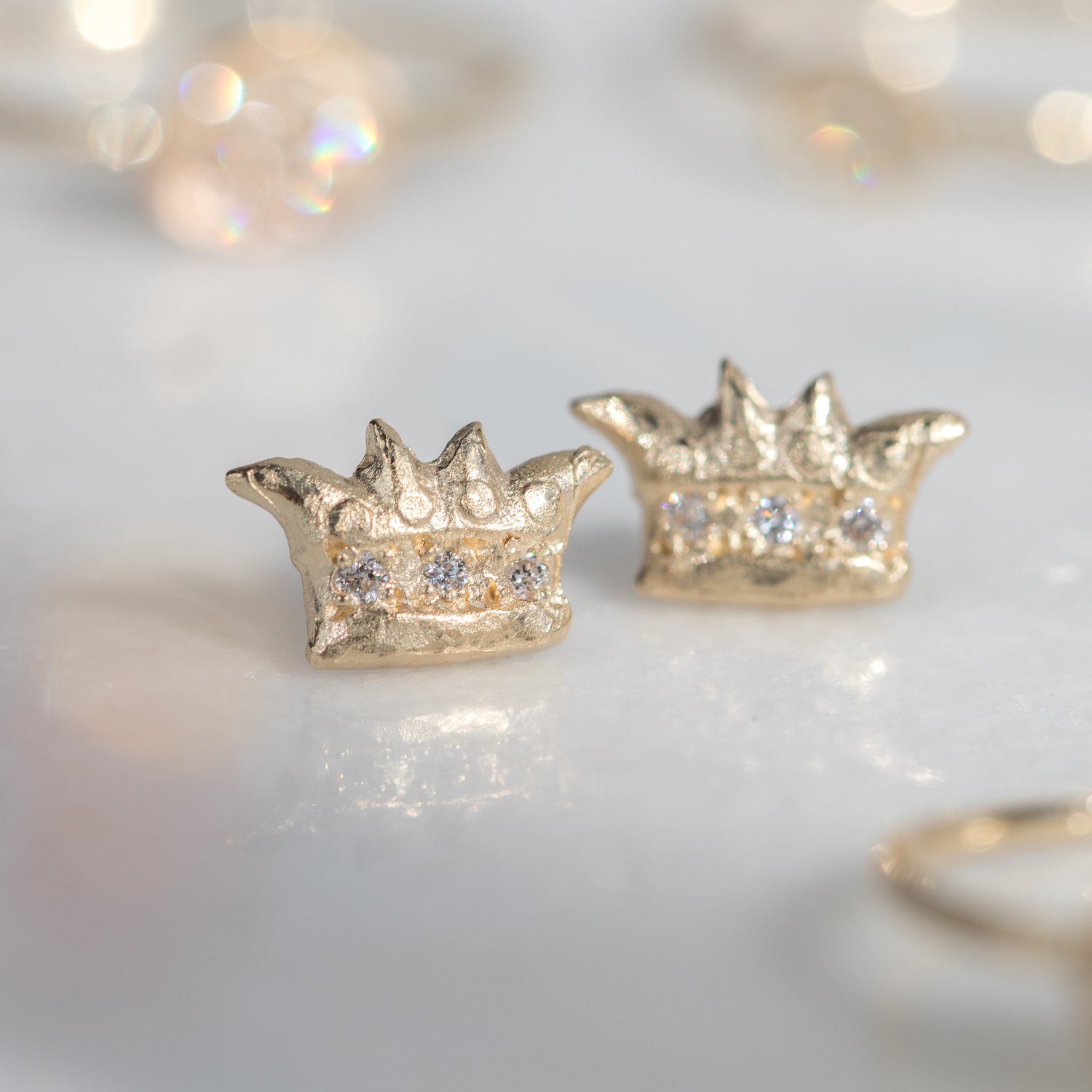 crown post earrings with diamonds in 14k yellow gold by jewelry designer Victoria Cunningham at NEWTWIST
