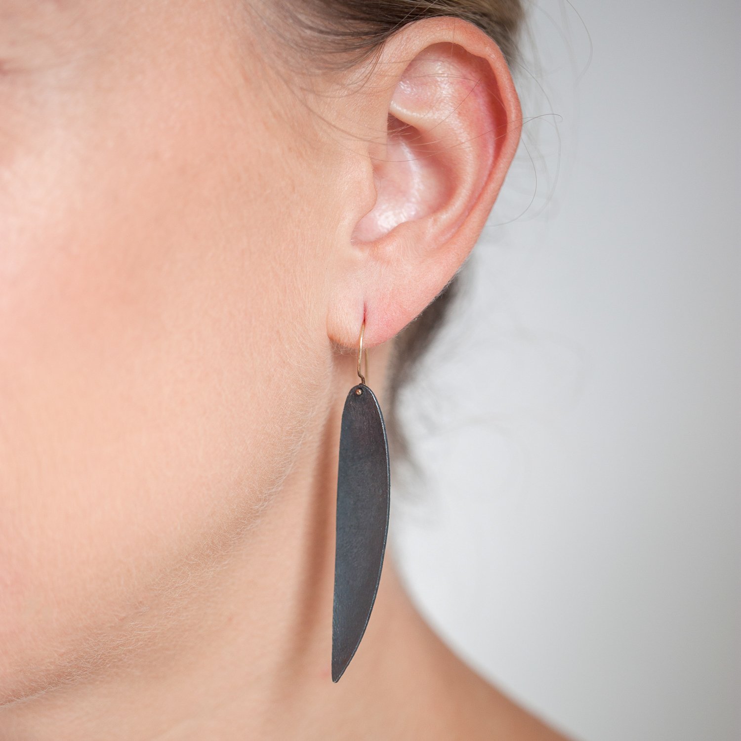 Shaesby: Oxidized Silver Elongated drop earring 2 1/2" x 7/16"