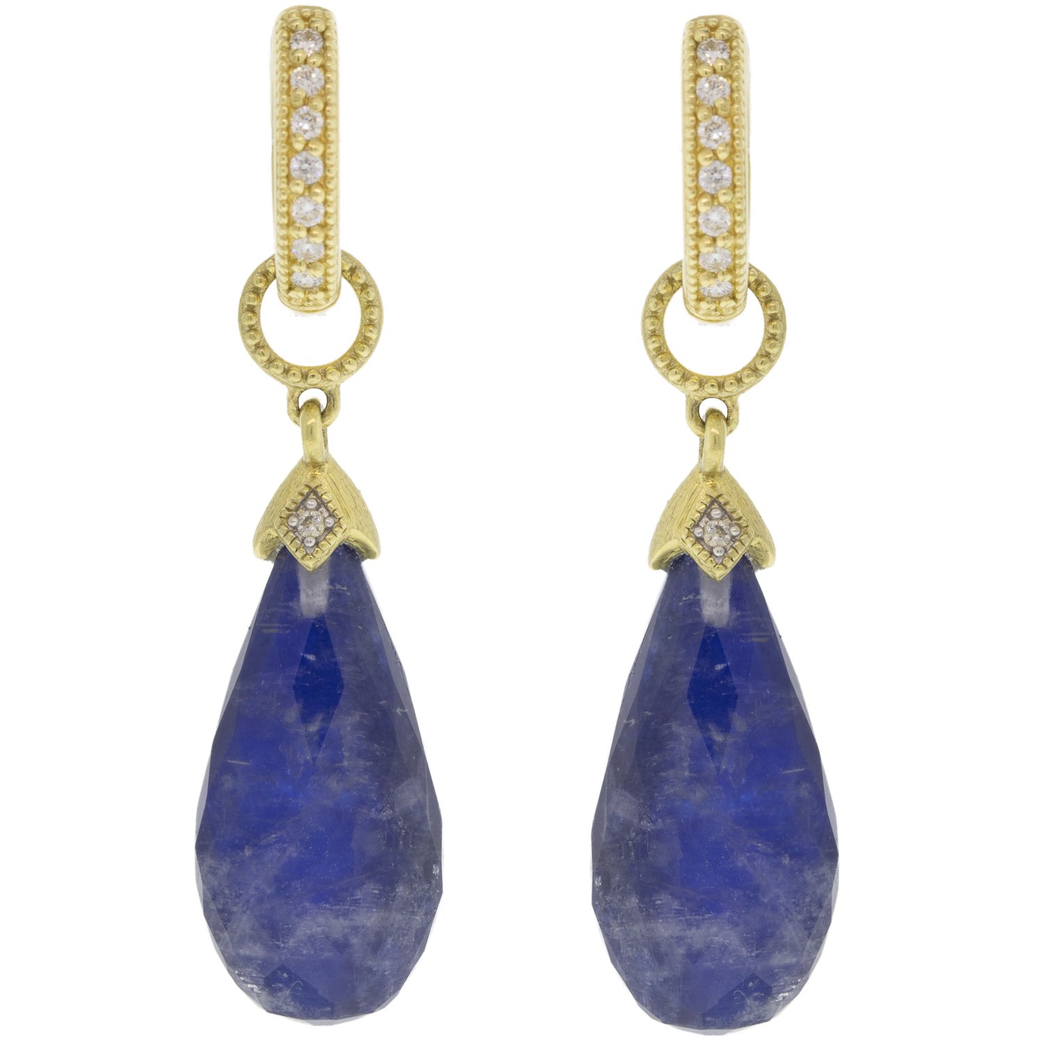 Jude Frances: Earring Charms, Teardrop, Rainbow Moonstone, 18K Yellow Gold, PAIR.