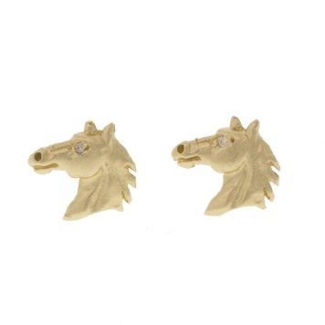 Victoria Cunningham: Earrings, Studs, Horses, Diamonds, 14K Yellow Gold.