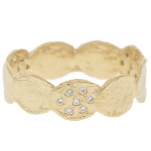 Victoria Cunningham: Ring, Flakes, Large, Diamonds on 3 Flakes, 14K Yellow Gold.