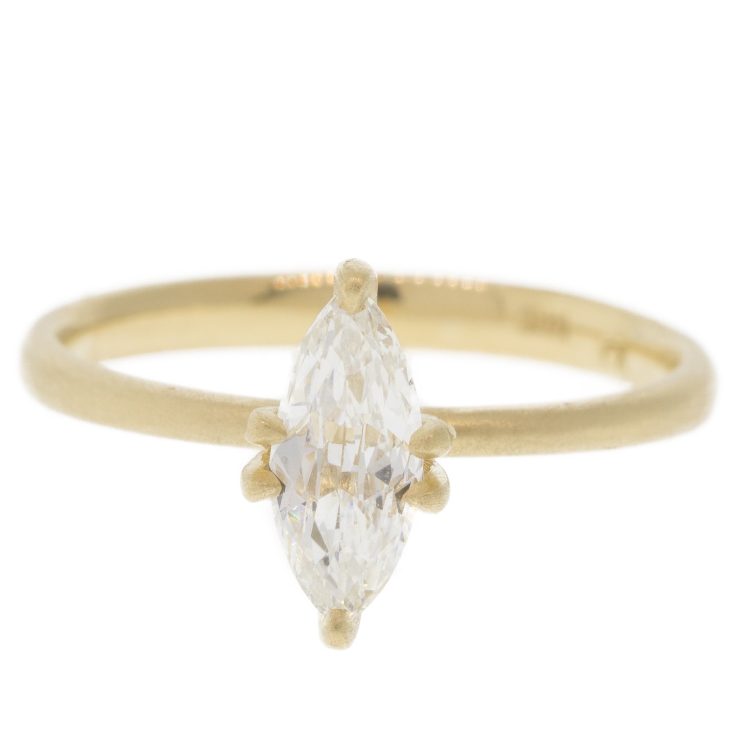 Rebecca Overmann: Dainty Prong Marquise Diamond Ring 14k Gold with Brilliant White Marquise Diamond .57ctw