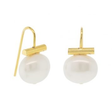 Catherine Canino: Polished 14k Gold Over Brass Baby Pebble Pearl Earring White