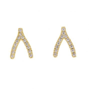 Tai: Gold CZ Wishbone Stud Earrings