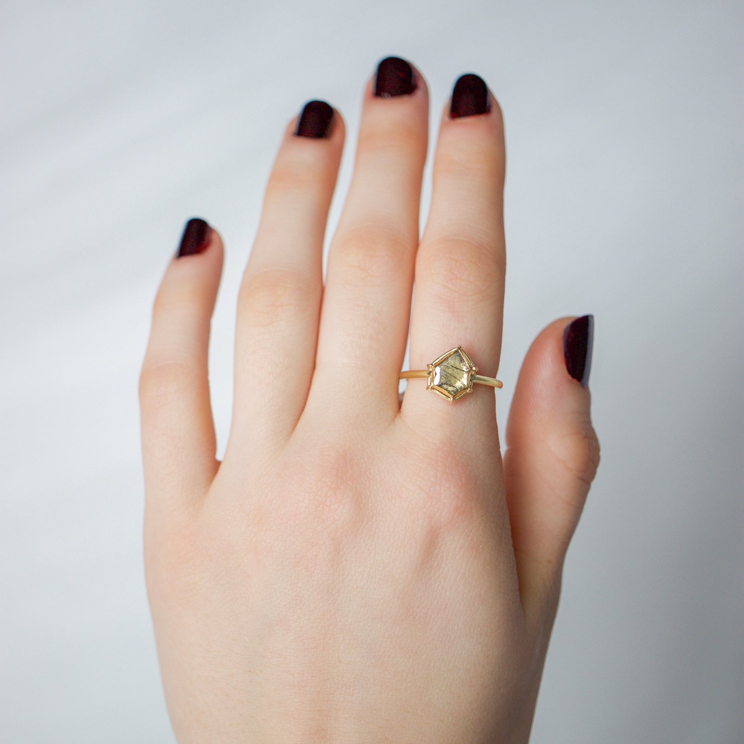 Tura Sugden: 18K& 22k gold, salt and pepper diamond slice ring .495ct