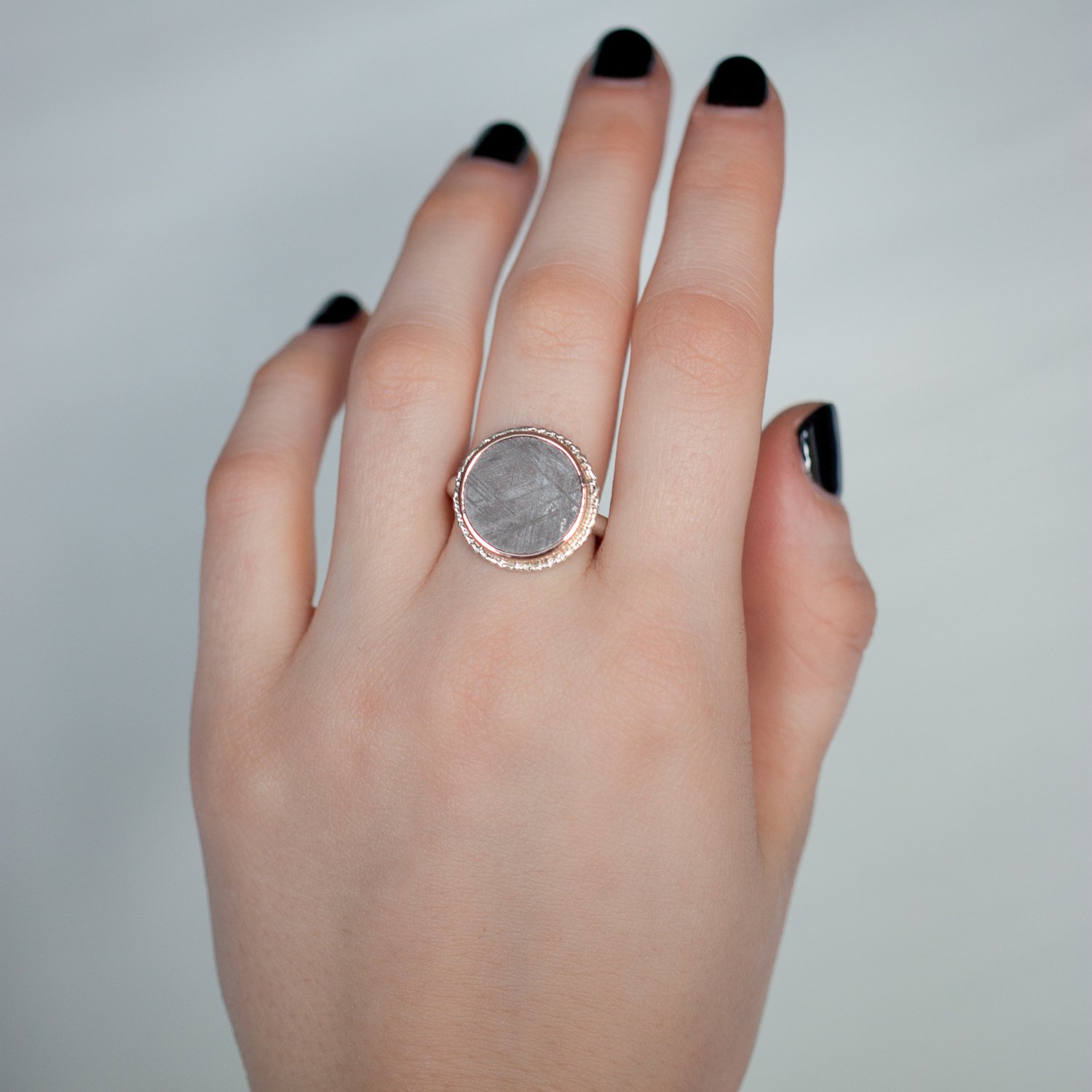 Jamie Joseph: Round Scrimshaw Meteorite Ring