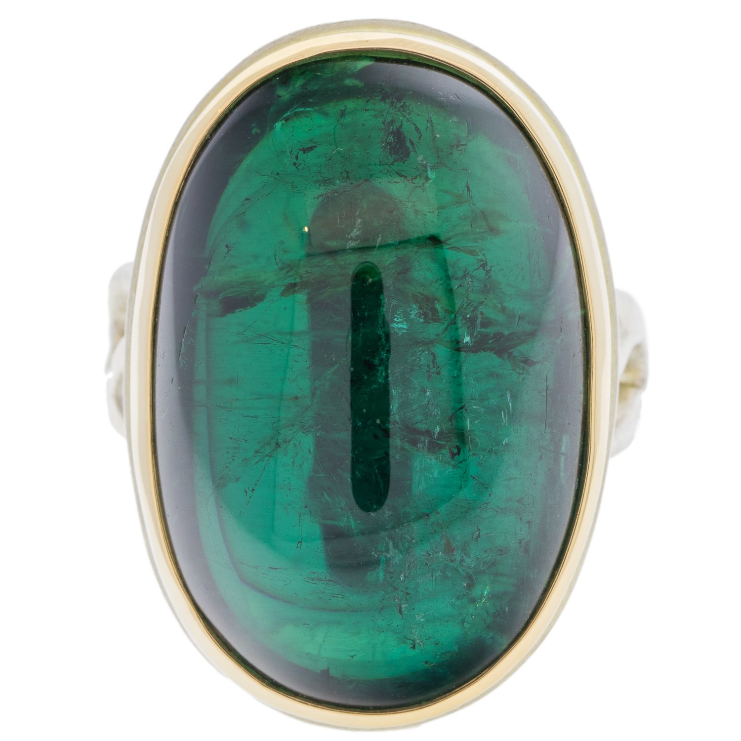 Jamie Joseph: sterling and 14K gold ring w large vertical oval smooth indicolite on madrona band