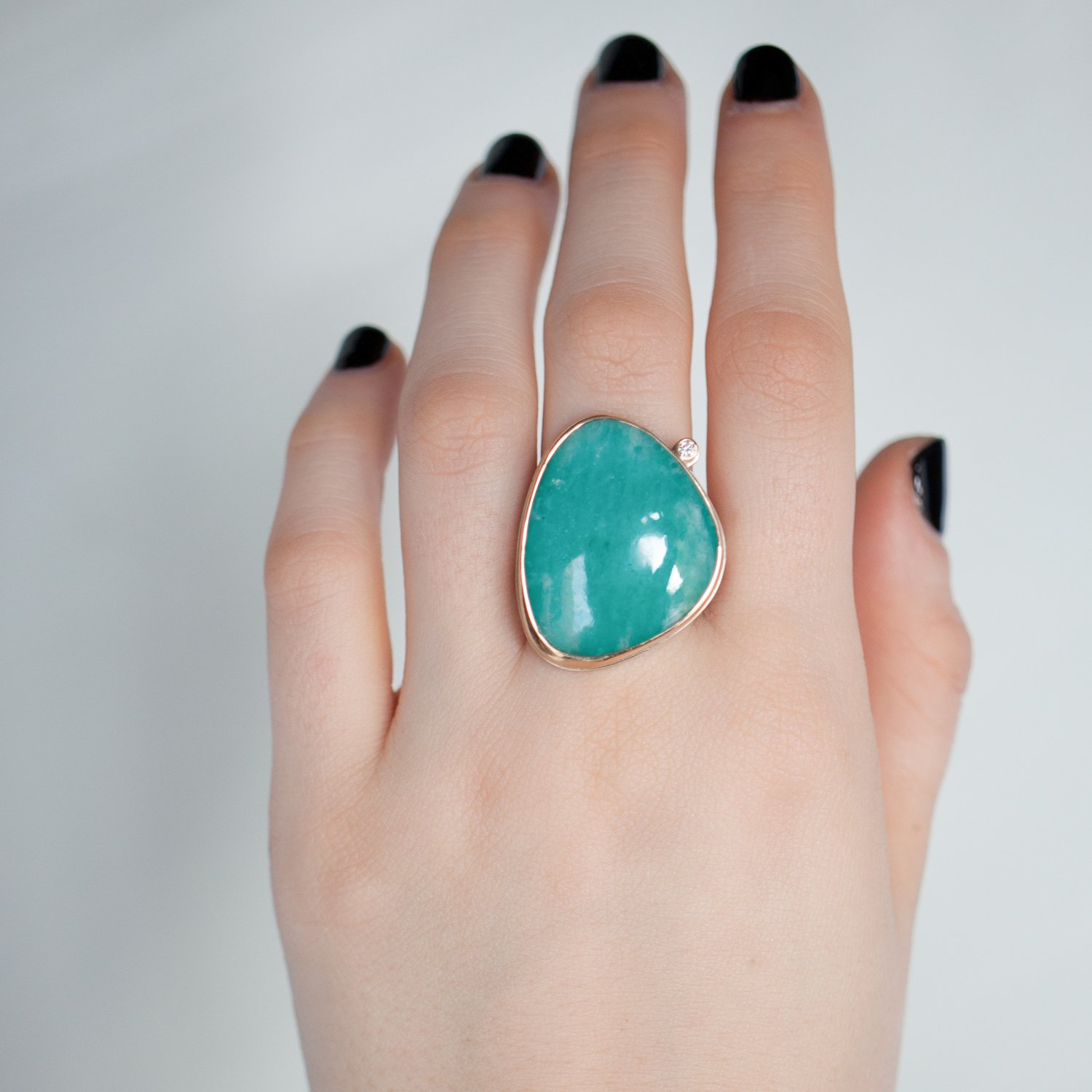 Jamie Joseph: Smooth Asymmetrical Amazonite Ring with Diamond