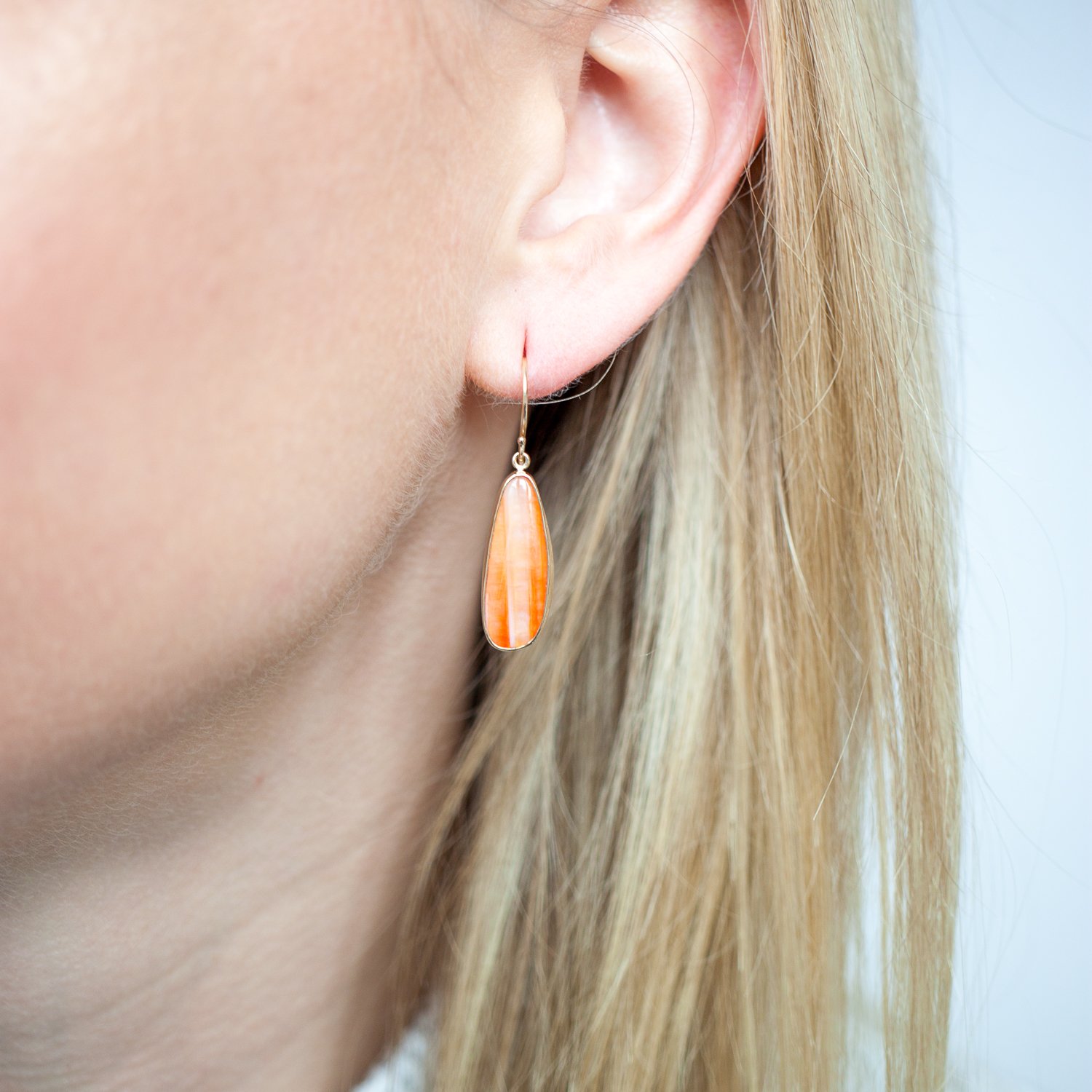 Jamie Joseph Trunk Show: Sterling & 14K Gold Earrings with Asymmetrical Smooth Carnelian in Sterling Backed Gold Bezel