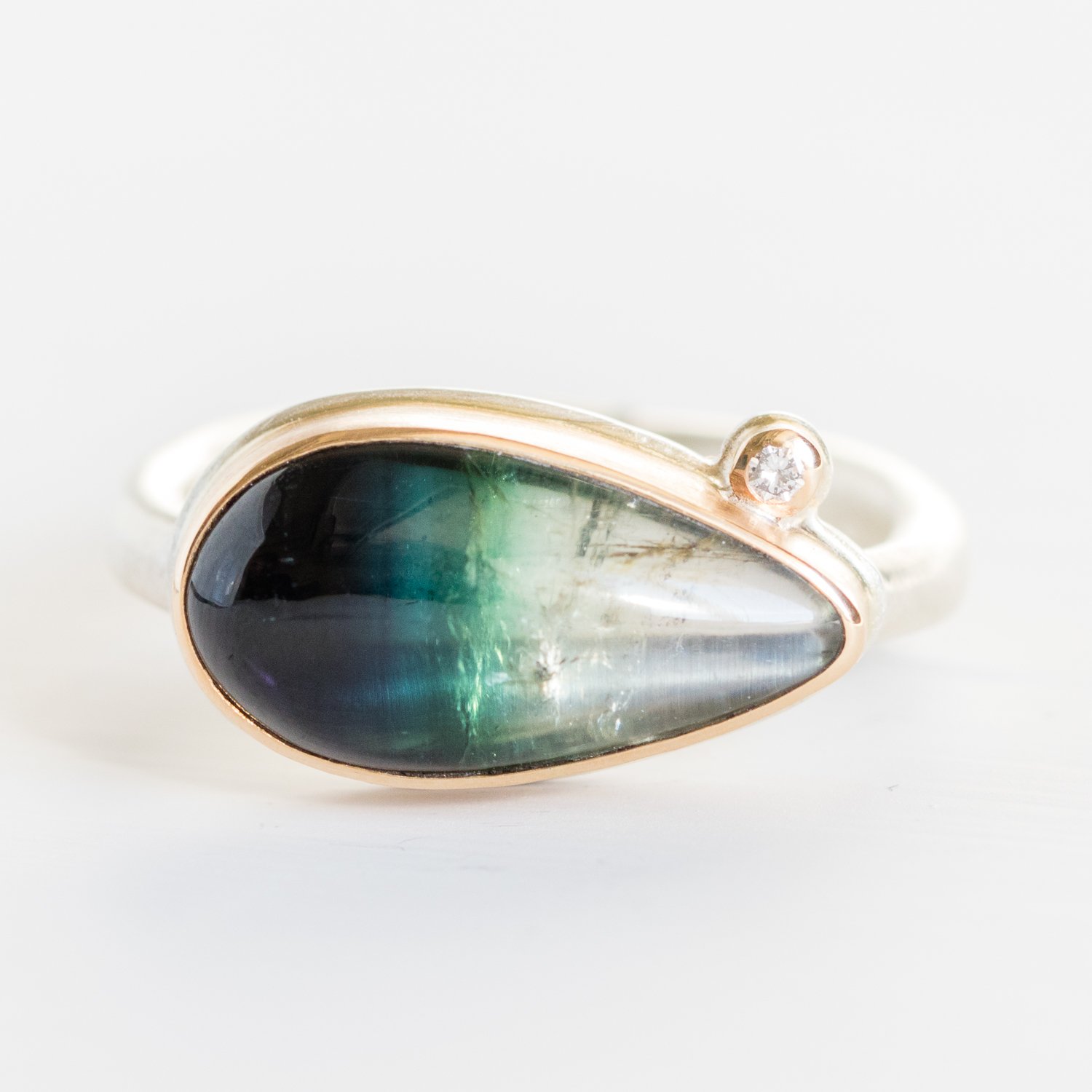 Jamie Joseph Trunk Show: Blue Green Tourmaline with Diamond Ring sz. 6.5