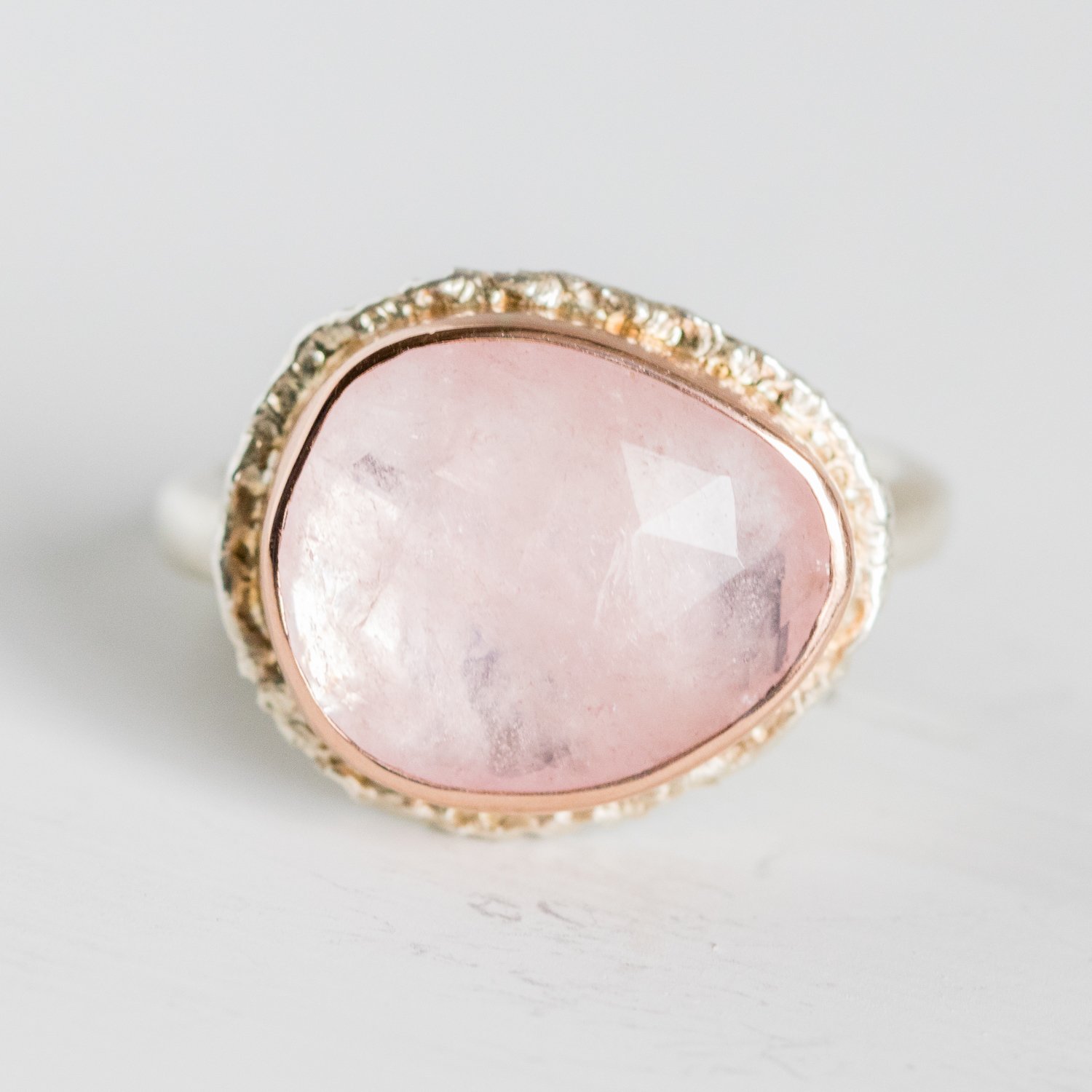 Jamie Joseph Trunk Show: Asymetrical Morganite on Lava Platform sz.7