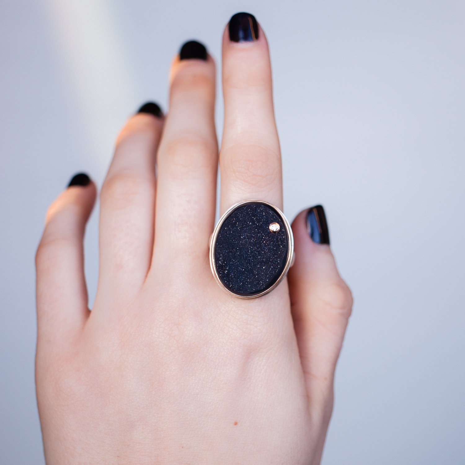 Jamie Joseph Trunk Show: Brazilian Black Drusy with Diamond Ring sz. 8.5